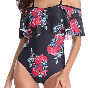 Black floral bathing suit